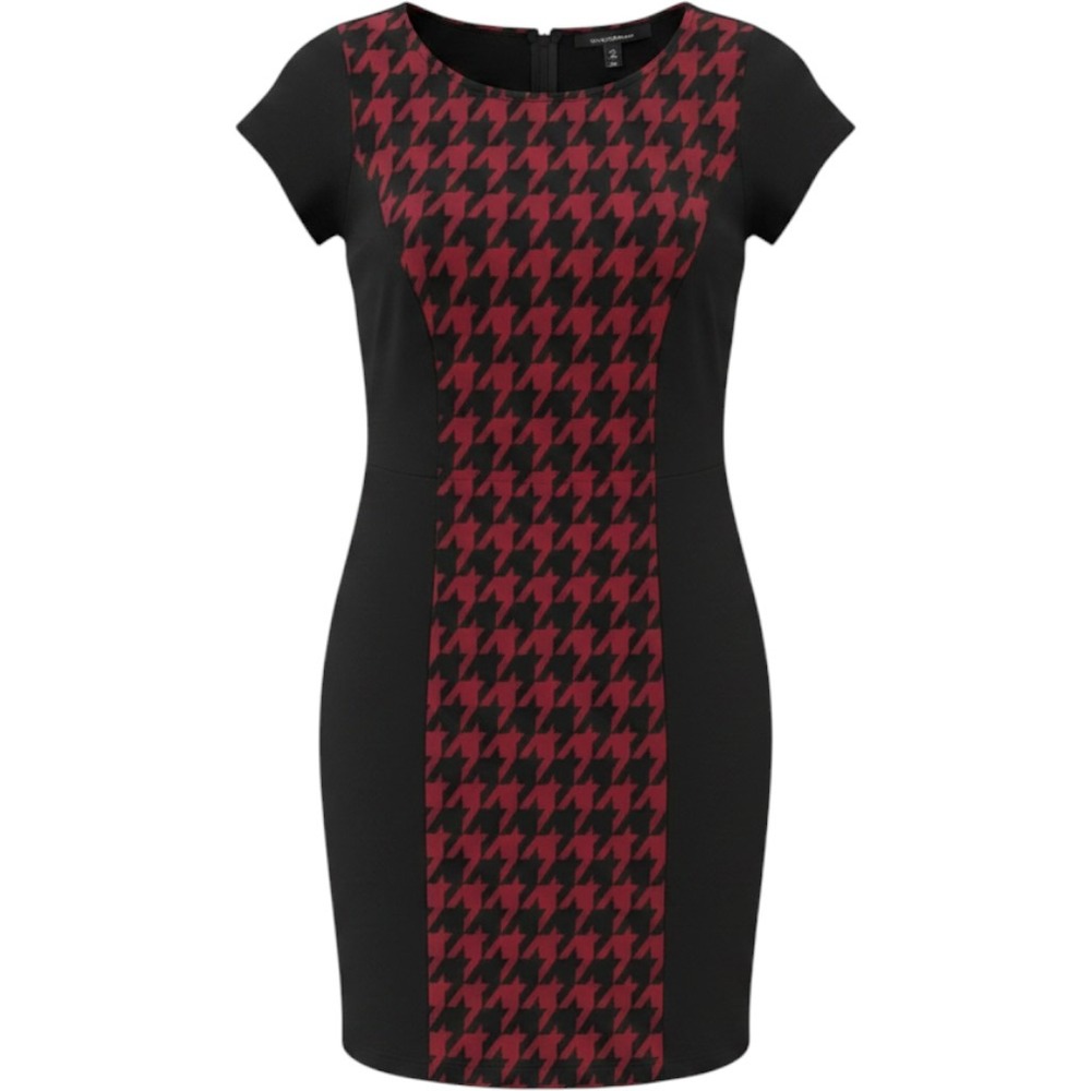 Librarian B. Smart Woman Houndstooth Sheath Dress Burgundy Black Sz 16W